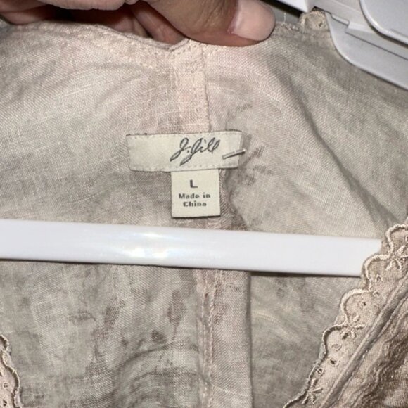 J. JILL 100% Linen Sleeveless Top Beige Florals Hints of Pink Size L - Picture 5 of 7